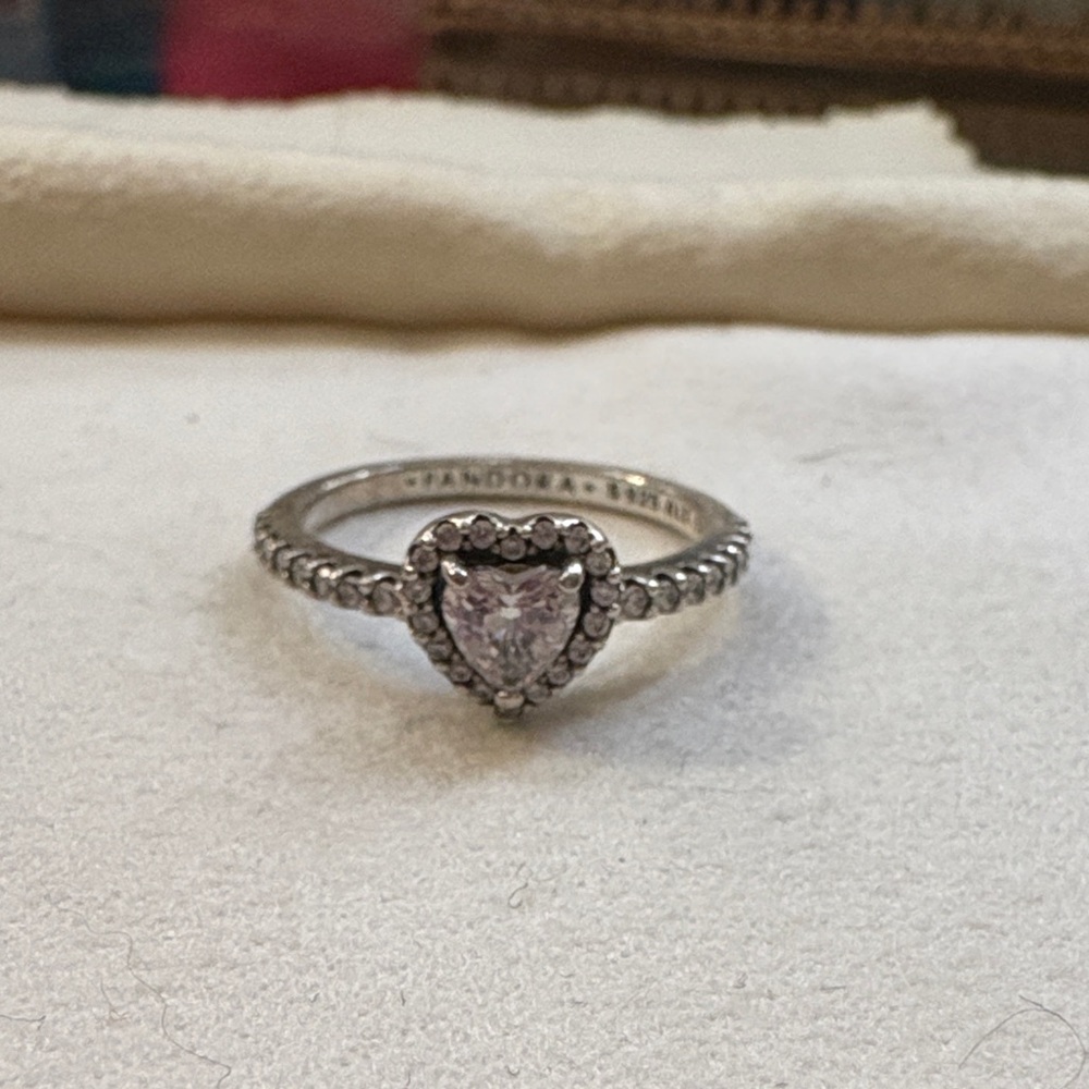 Pandora Silver Heart-Shaped Ring with Sparkling Accents